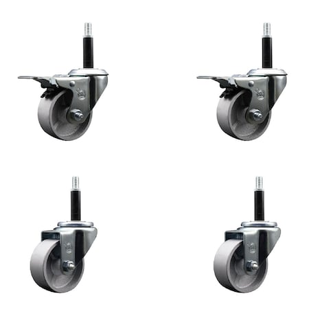 Service Caster 3'' Semi Steel Swivel 3/4'' Expanding Stem Caster Set 2 Total Lock Brakes, 4PK SCC-EXTTL20S315-SSR-2-S-2-34